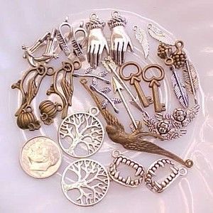 Charms Lot Key Feather Bird Tree Pumpkin Wing Angel Fall Nature Woodland Fairy